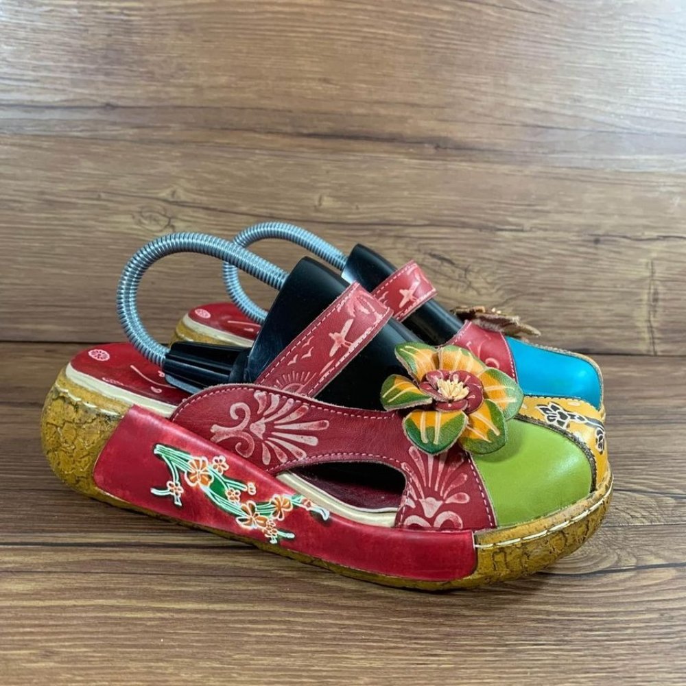 Socofy Bohemian Floral Leather Clogs Women’s Size 8 (38)